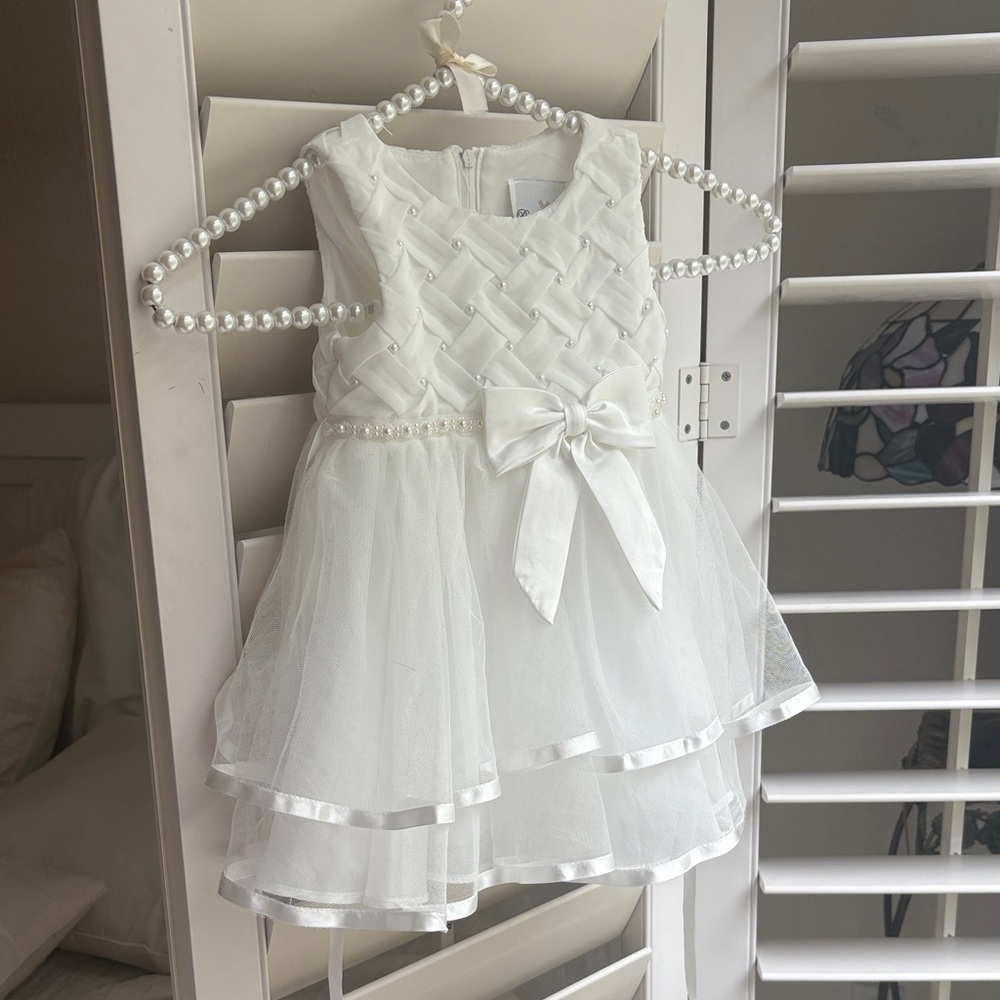 Rare Editions White Layered Kids Dress with Bow